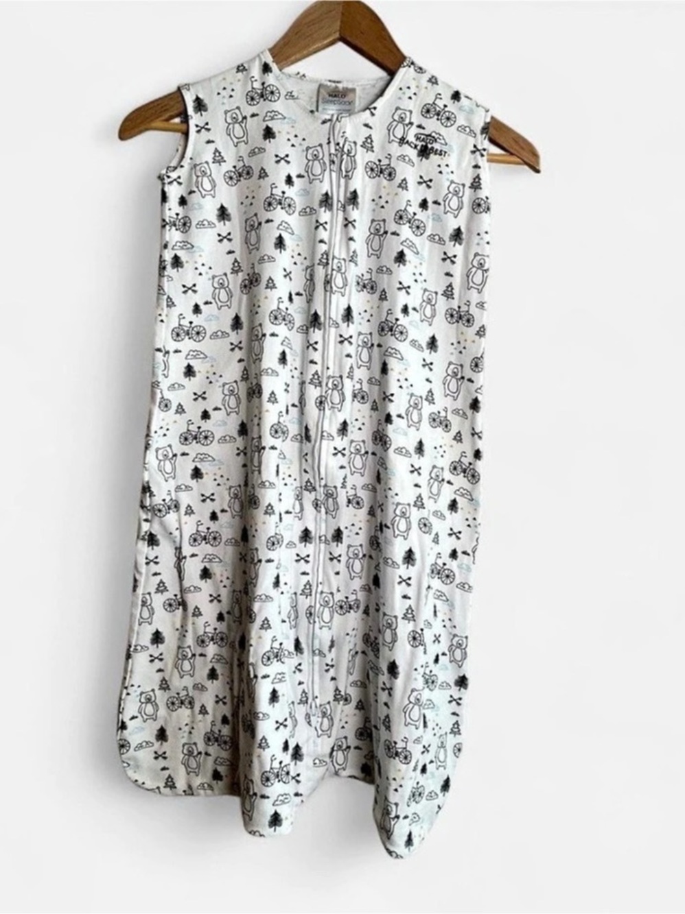HALO SleepSack Wearable Blanket Large 100% Cotton Bears & Bicycles White NWOT
